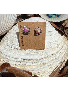 Artisan Crafted Sterling Silver Balloon Opal Stud Earrings Triangular NWT Dainty